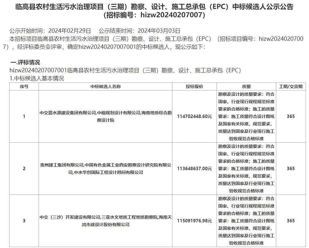 超亿元农村污水治理项目EPC预中标，服务近4万居民管网建设